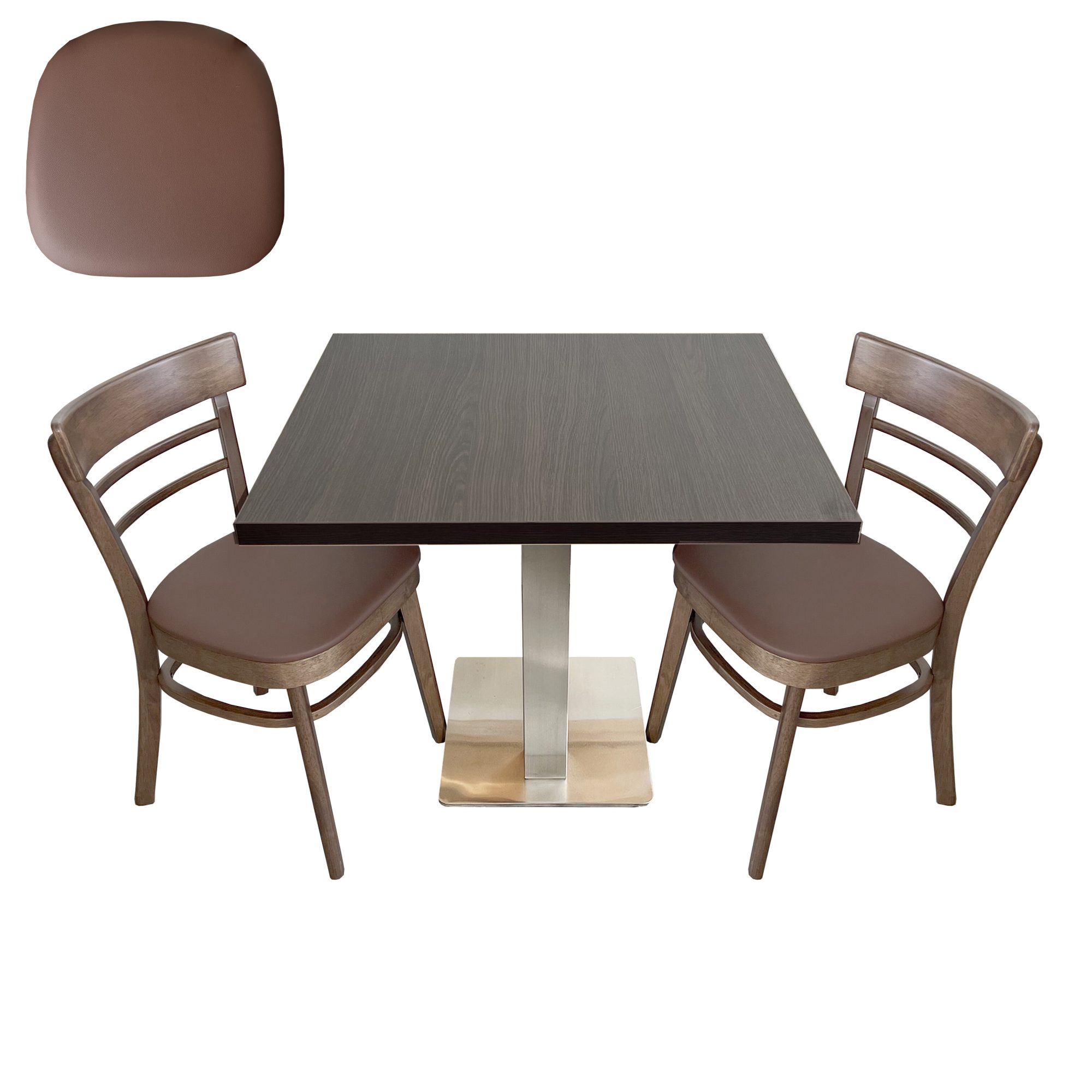 1+2 zestaw mebli 60x60cm stół Milano krzesło Emma kakao czerwony imitacja skóry