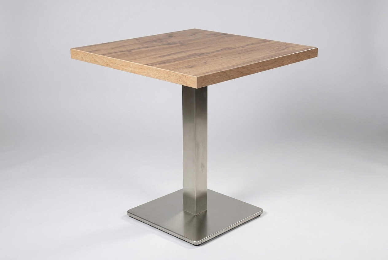 Stolik restauracyjny bistro 50x50cm dąb Andora stolik gościnny noga srebrna