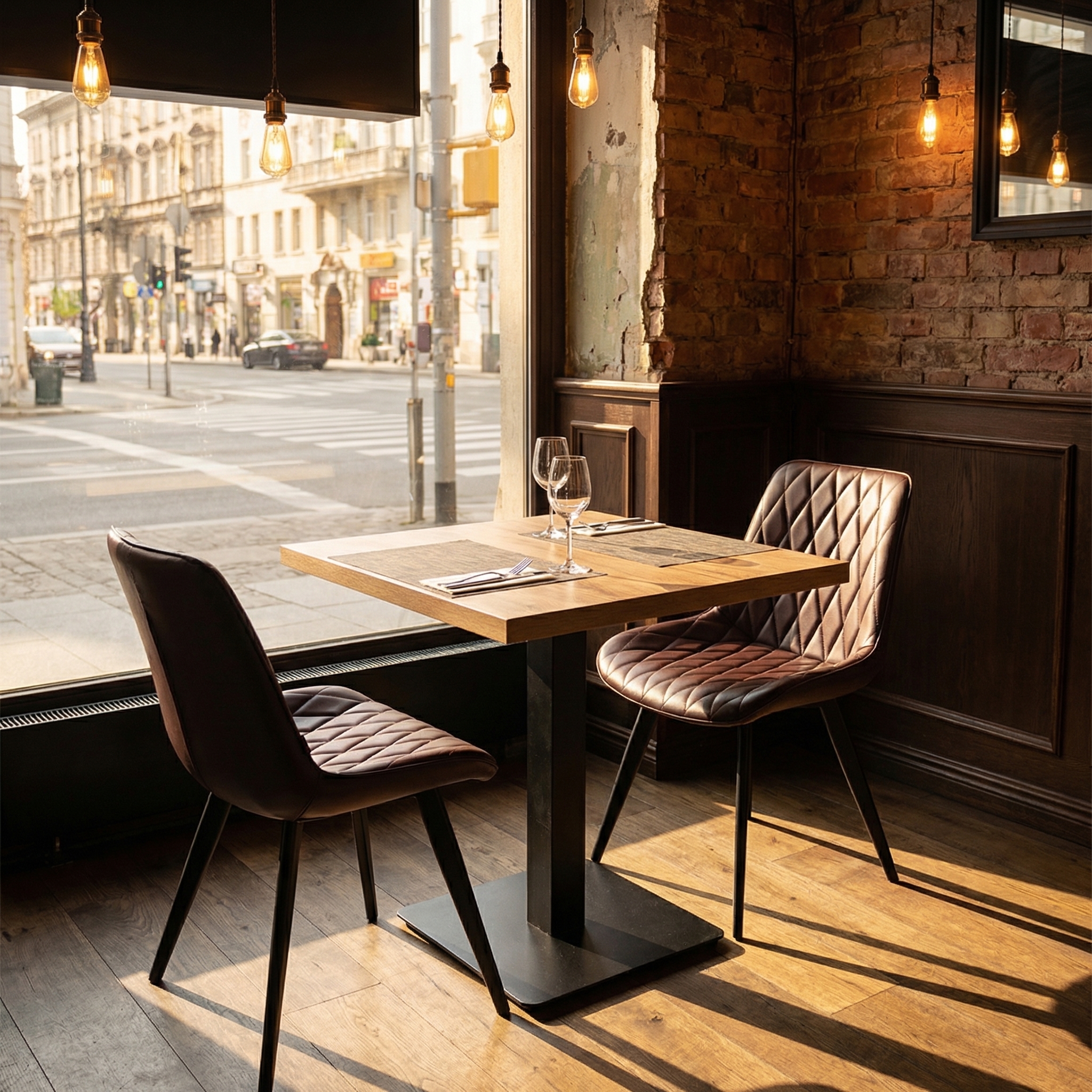 1+2 zestaw ciemnobrązowy stół i krzesła do restauracji Scarlet 70x70